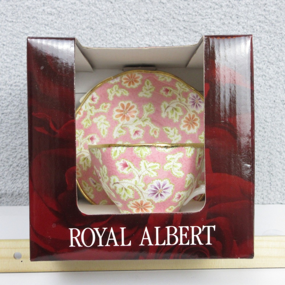 Royal Albert Vintage Florals Peach Teacup and Saucer Set Gold Trim Bone China